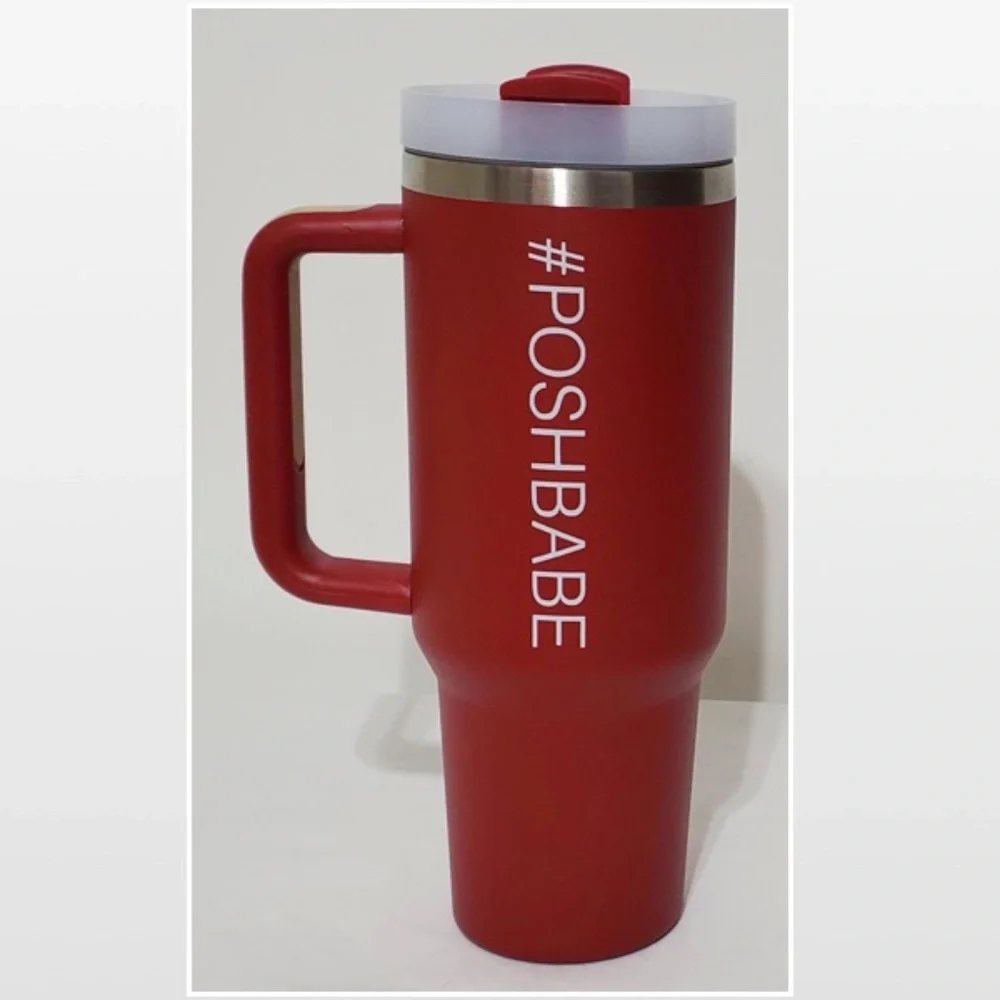 New Tumbler POSHBABE 40oz Red White Large Travel Mug Thermos Cup Swag